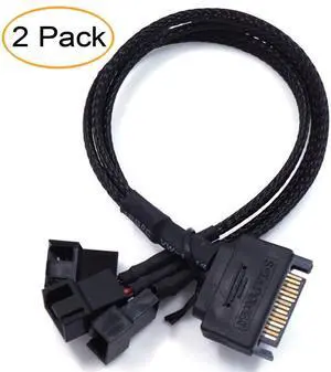 BUCIER SATA to 3 x 3 Pin / 4 Pin PMW 12V PC Case Fan Power Adapter Cable, 3-Pin or 4-Pin (PWM Connector) to 15 Pin SATA Computer Cooler Cooling Fan Splitter Y Power Cable 2-Pack