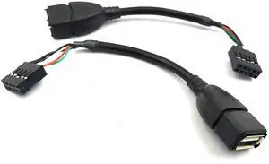 BUCIER USB Header to USB Cable,Motherboard USB 2.0 Adapter Cable, USB 2.0 Type A Female to Dupont 9 Pin Female Header Motherboard Cable Cord (2-Pack 0.1M)