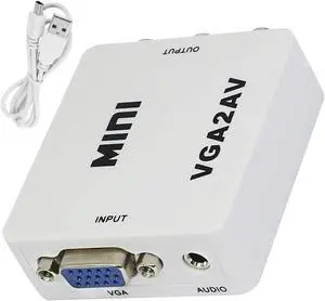 BUCIER VGA to AV Converter, 1080P VGA to RCA/AV/CVBS Conversion Device, Mini AV Composite Adapter with USB Power Cable, Suitable for PC/Projector/DVD