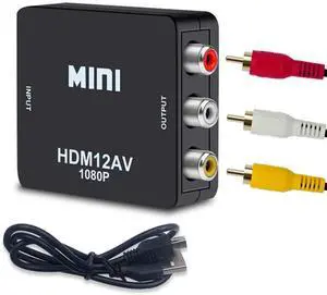 BUCIER HDMI to RCA Converter, TechCode Mini 1080P HDMI to AV Scaler Adapter Supports PAL/NTSC HDMI to RCA AV/CVSB L/R HD Video Converter for PC, Laptop, Xbox, HDTV, DVD, TV Stick or More (Black)