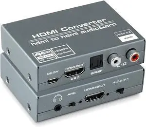 BUCIER 4K@60HZ HDMI Audio Extractor, HDMI to HDMI with Optical TOSLINK SPDIF + 5.1/2CH + 3.5mm RCA R/L Audio Converter HDMI Audio Splitter Adapter Supports HDMI 2.0, HDCP 2.2, 18Gpbs for PS5