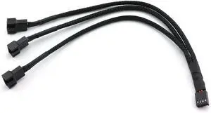 BUCIER 4Pin 1 to 3 Ways PWM Fan Splitter Cable Black Sleeved Fan Power Extension Cable 4Pin Female to 3X 4Pin Male 27cm/10.5 inches
