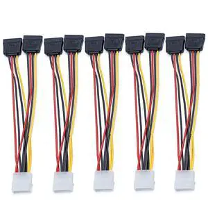 BUCIER 5pcs 4 Pin Molex to 2×15 Pin SATA Power Y-Cable Adapter for IDE 8 Inches