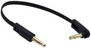 BUCIER 6 Inch 3.5mm Stereo Jack Audio Cable, 90 Degree Angle 1/8" 3.5mm TRS Male to Straight TRS Male Plug AUX Cord for Headphone, Headset, Car Audio, Home Audio, 1 Pack