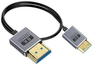 BUCIER 1ft Mini HDMI to HDMI 8K@60Hz UHD Cable, OD 2.5mm Ultra Thin HDMI 2.1 Cord, 48Gbps Straight Male Mini HDMI to Straight Male HDMI Cable