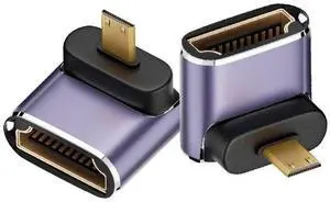 BUCIER 8K@60Hz Micro HDMI 2.1 to HDMI 2.1 Adapter 2 Pack, 3D 48Gbps Bidirectional Converter, Male to Female Down Angle Extender Connector Coupler for Xbox Switch HDTV PS5/4, Dynamic HDR