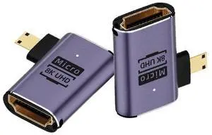 BUCIER 8K@60Hz Micro HDMI 2.1 to HDMI 2.1 Adapter 2 Pack, 3D 48Gbps Bidirectional Converter, Left Angle Extender Connector Coupler for Xbox Switch HDTV PS5/4, Support 4K@120Hz Dynamic HDR