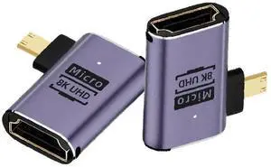BUCIER 8K@60Hz Micro HDMI 2.1 to HDMI 2.1 Adapter 2 Pack, 3D 48Gbps Bidirectional Converter, Male to Female Right Angle Extender Connector Coupler for Xbox Switch HDTV PS5/4, Dynamic HDR