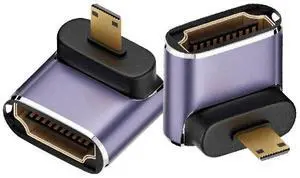 BUCIER 8K@60Hz Micro HDMI 2.1 to HDMI 2.1 Adapter 2 Pack, 3D 48Gbps Bidirectional Converter, Male to Female Up Angle Extender Connector Coupler for Xbox Switch HDTV PS5/4, Support 4K@120Hz Dynamic HDR