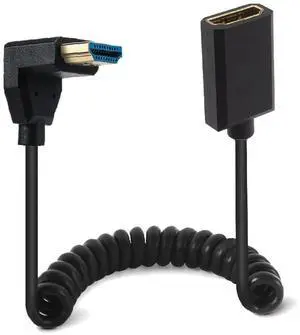 BUCIER 4ft HDMI 8K@60Hz Extension Coiled Cable, 90 Degree Up Angle HDMI 2.1 Version Male to Female Extender Adapter Shield Spiral Spring Cord, Dynamic HDR, 48Gbps High Speed