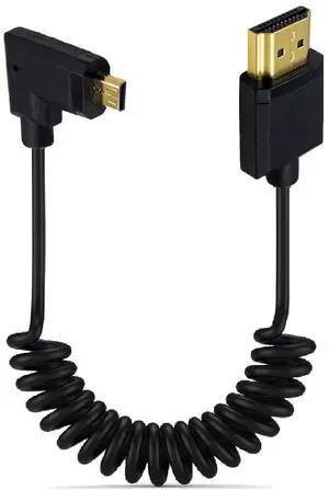 BUCIER 3.9 Feet Micro HDMI to HDMI 4K@60Hz Coiled Cable, Right Angle Micro HDMI 2.0 Male to HDMI 2.0 Male High Definition Adapter Converter Spiral Spring Cord, 18Gbps High Speed
