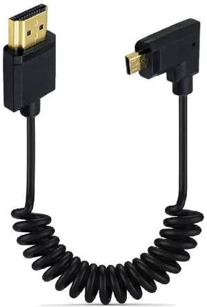 BUCIER 3.9 Feet Micro HDMI to HDMI 4K@60Hz Coiled Cable, Left Angle Micro HDMI 2.0 Male to HDMI 2.0 Male High Definition Adapter Converter Spiral Spring Cord, 18Gbps High Speed