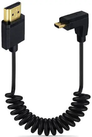 BUCIER 3.9 Feet Micro HDMI to HDMI 4K@60Hz Coiled Cable, Downward Angle Micro HDMI 2.0 Male to HDMI 2.0 Male High Definition Adapter Converter Spiral Spring Cord, 18Gbps High Speed