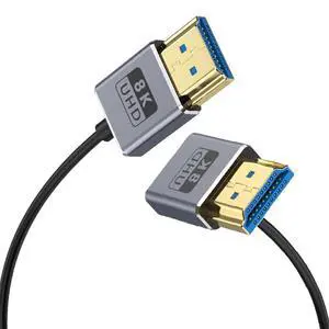 BUCIER 1ft 8K@60Hz HDMI Cable, OD 2.5mm Ultra-Thin HDMI 2.1 Version UHD Cord, 48Gbps HDMI Down Angle Male to Straight Male Coaxial Cable for GH5S, PS5, Xbox One, HDTV, Dynamic HDR,eARC