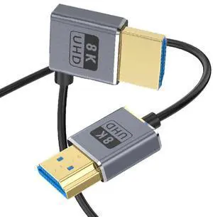 BUCIER 1ft 8K@60Hz HDMI Cable, OD 2.5mm Ultra-Thin HDMI 2.1 Version UHD Cord, 48Gbps HDMI Left Angle Male to Straight Male Coaxial Cable for GH5S, PS5, Xbox One, HDTV, Dynamic HDR,eARC