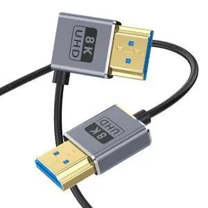BUCIER 1ft 8K@60Hz HDMI Cable, OD 2.5mm Ultra-Thin HDMI 2.1 Version UHD Cord, 48Gbps HDMI Right Angle Male to Straight Male Coaxial Cable for GH5S, PS5, Xbox One, HDTV, Dynamic HDR,eARC