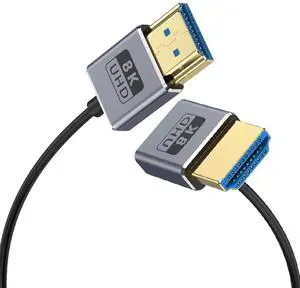 BUCIER 1ft 8K@60Hz HDMI Cable, OD 2.5mm Ultra-Thin HDMI 2.1 Version UHD Cord, 48Gbps HDMI Upward Angle Male to Straight Male Coaxial Cable for GH5S, PS5, Xbox One, HDTV, Dynamic HDR,eARC