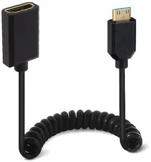 BUCIER 4ft Mini HDMI to HDMI Extension 8K@60Hz Coiled Cable, Straight Mini HDMI 2.1 Male to HDMI 2.1 Female Extender Adapter Shield Spiral Spring Cord, 48Gbps High Speed, Ultra HD, Dynamic HDR