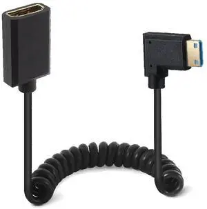 BUCIER 4ft Mini HDMI to HDMI Extension 8K@60Hz Coiled Cable, Right Angle Mini HDMI 2.1 Male to HDMI 2.1 Female Extender Adapter Shield Spiral Spring Cord, 48Gbps High Speed, Ultra HD, Dynamic HDR