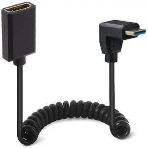 BUCIER 4ft Mini HDMI to HDMI Extension 8K@60Hz Coiled Cable, Down Angle Mini HDMI 2.1 Male to HDMI 2.1 Female Extender Adapter Shield Spiral Spring Cord, 48Gbps High Speed, Ultra HD, Dynamic HDR