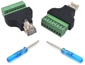 BUCIER2 Pack Ethernet RJ45 Male Terminal Block Adapter, Network RJ45 8P8C Cable Extension Bolt Screw Solderless Terminal Connector Plug