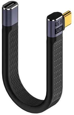BUCIER 40Gbps USB Type C Cable, Straight Female to 90 Degree Left & Right Angle Male USB C Cable, 240W PD QC Cord for Thunderbolt 4/3, 8K@60Hz, 0.39ft