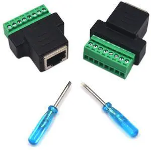 BUCIER 2 Pack Ethernet RJ45 Female Terminal Block Adapter, Network RJ45 8P8C Bolt Screw Terminal Cable Extension Connector Plug