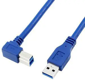 BUCIER USB 3.0 Cable - Type A-Male to Right Angle Type B-Male Printer Scanner Cord - 2 Feet (0.6 Meters) - Round Blue