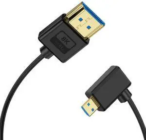BUCIER 1ft Micro HDMI to HDMI Silicone Cable, OD 3.8mm Ultra Thin HDMI 2.1 Cord, Right Angle Micro HDMI Male to Straight HDMI Male 48Gbps Ultra High Speed Cable, 10K@96Hz, 8K@60Hz, Dynamic HDR