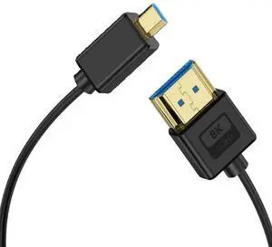 BUCIER 1ft Micro HDMI to HDMI Silicone Cable, OD 3.8mm Ultra Thin HDMI 2.1 Cord, Straight Micro HDMI Male to Straight HDMI Male 48Gbps Ultra High Speed Cable, 10K@96Hz, 8K@60Hz, Dynamic HDR