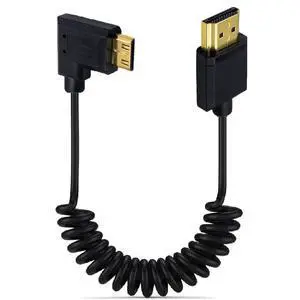 BUCIER 3.9 Feet Mini HDMI to HDMI 4K@60Hz Coiled Cable, Right Angle Mini HDMI 2.0 Male to HDMI 2.0 Male High Definition Adapter Converter Spiral Spring Cord, 18Gbps High Speed