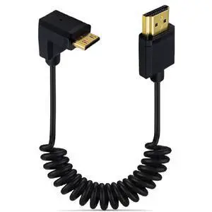 BUCIER 3.9 Feet Mini HDMI to HDMI 4K@60Hz Coiled Cable, Upward Angle Mini HDMI 2.0 Male to HDMI 2.0 Male High Definition Adapter Converter Spiral Spring Cord, 18Gbps High Speed
