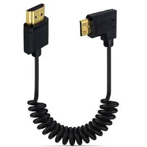 BUCIER 3.9 Feet Mini HDMI to HDMI 4K@60Hz Coiled Cable,Left Angle Mini HDMI 2.0 Male to HDMI 2.0 Male High Definition Adapter Converter Spiral Spring Cord, 18Gbps High Speed