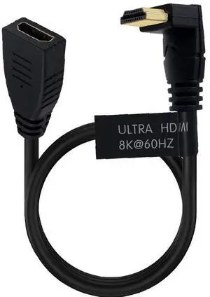 BUCIER 2 Feet 48Gbps HDMI 8K@60Hz Extension Ultra HD Cable, Straight Female to Down Angle Male HDMI 2.1 Extender High Speed Shield Cord for Xbox TV PS4 PS5 Switch, Support 4K@120Hz, 3D Dynamic HDR