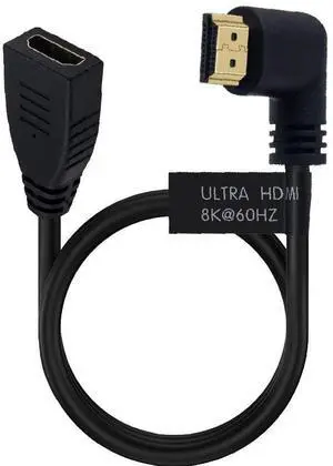 BUCIER 2 Feet 48Gbps HDMI 8K@60Hz Extension Ultra HD Cable, Straight Female to Left Angle Male HDMI 2.1 Extender High Speed Shield Cord for Xbox TV PS4 PS5 Switch, Support 4K@120Hz, 3D Dynamic HDR