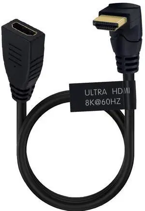 BUCIER 2 Feet 48Gbps HDMI 8K@60Hz Extension Ultra HD Cable, Straight Female to Up Angle Male HDMI 2.1 Extender High Speed Shield Cord for Xbox TV PS4 PS5 Switch, Support 4K@120Hz, 3D Dynamic HDR