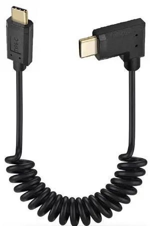 BUCIER USB 3.1 Type C Cable, 1.8M (5.9ft), Coiled Spring Spiral, 3A & 10Gbps Sync Charging & Data Cord, Compatible with Smartphone, Double Straight Heads or 90 Degree Left & Right Angle