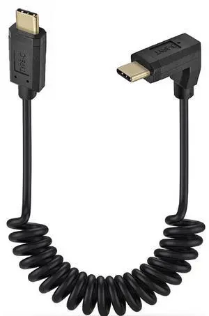 BUCIER 6 Feet 3A & 10Gbps USB 3.1 Type C Coiled Cable, Straight Male to UP & Down Angle Male USB C Sync Charging & Data Transferring High Speed Spring Spiral Cord, 4K@60hz AV Monitor Cable