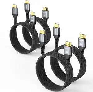 8K HDMI Cable 6FT 4-Pack, High Speed 48Gbps HDMI 2.1 Cord, Support 8K@60Hz & 4K@120Hz, HDR10+, SBTM, 12bit, 3D, eARC, Dolby Atmos, DTS:X, HDCP 2.3 for TV, Monitor, Apple TV, Roku, Soundbar, PS5, Xbox
