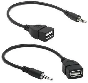 BUCIER 2-Pack AUX to USB Adapter, 3.5mm Male Audio Jack to USB 2.0 Female Converter for Car Gold-Plated Anti-Interference Cable for Playing Music from U Disk