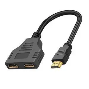 BUCIER HDMI Splitter Adapter Cable, 1080P HDMI Splitter 1 in 2 Out, HDMI Male to 2 HDMI Female 1 to 2 Way Splitter Cable for HDTV, LCD Monitor and Projectors