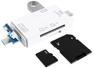 BUCIER 6-in-1 Type-C USB Card Reader for Smartphone and PC, USB20 OTG Card Reader with Type-A and Type-C, Multifunctional Card Reader for Photos, Videos, and Digital Camera White