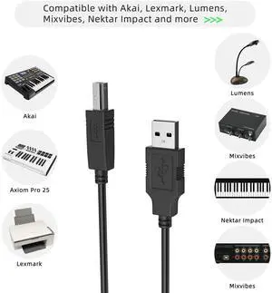 BUCIER USB 2.0 Printer Cable to Computer USB Printer Scanner Cable High Speed A Male to B Male Cord Compatible with HP, Canon, Epson, Lexmark, Xerox, Samsung (5M)