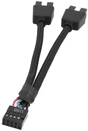 BUCIER 1 Pack Motherboard 9 Pin USB 2.0 to Dual 9 Pin Extension Splitter, Motherboard USB Splitter 9 Pin Header Cable, USB2.0 Header Splitter for Internal Computer Motherboard (Braided Black)