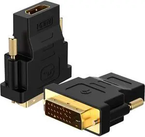 BUCIER DVI to HDMI, Bidirectional DVI-D to HDMI Male to Female Adapter with Gold-Plated 2 Pack