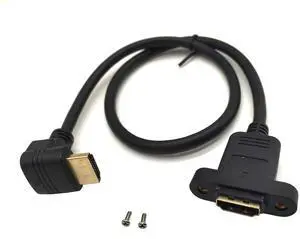 BUCIER Panel Mount HDMI Extension Cable 1.6Ft/50CM High Speed HDMI 2.0 Female to Male Cable with Screw Nut Support 4K Resolution for Blu Ray Player, 3D TV, Roku (Down-Angled)