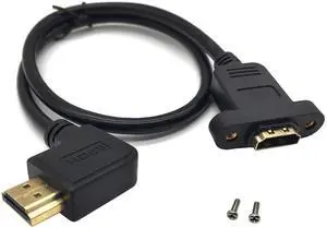 BUCIER Panel Mount HDMI Extension Cable 1.6Ft/50CM High Speed HDMI 2.0 Female to Male Cable with Screw Nut Support 4K Resolution for Blu Ray Player, 3D TV, Roku, Xbox360(Left-Angled)
