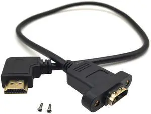 BUCIER Panel Mount HDMI Extension Cable, 1.6Ft/50cm High Speed HDMI Female to Male Cable with Screw Nut Support 4K Resolution for Blu Ray Player, 3D TV, Roku, Xbox360(Black) (Right-Angled)