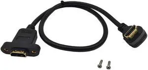 BUCIER Panel Mount HDMI Extension Cable 1.6Ft/50CM High Speed HDMI 2.0 Female to Male Cable with Screw Nut Support 4K Resolution for Blu Ray Player, 3D TV, Roku, Xbox360(Up-Angled)