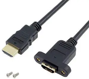 BUCIER Panel Mount HDMI Extension Cable High Speed HDMI Male to Female Extension Cable with Screw Nut Support 4K Resolution for Blu Ray Player, 3D TV, Roku, Xbox360,Black (1 FT/30 CM)